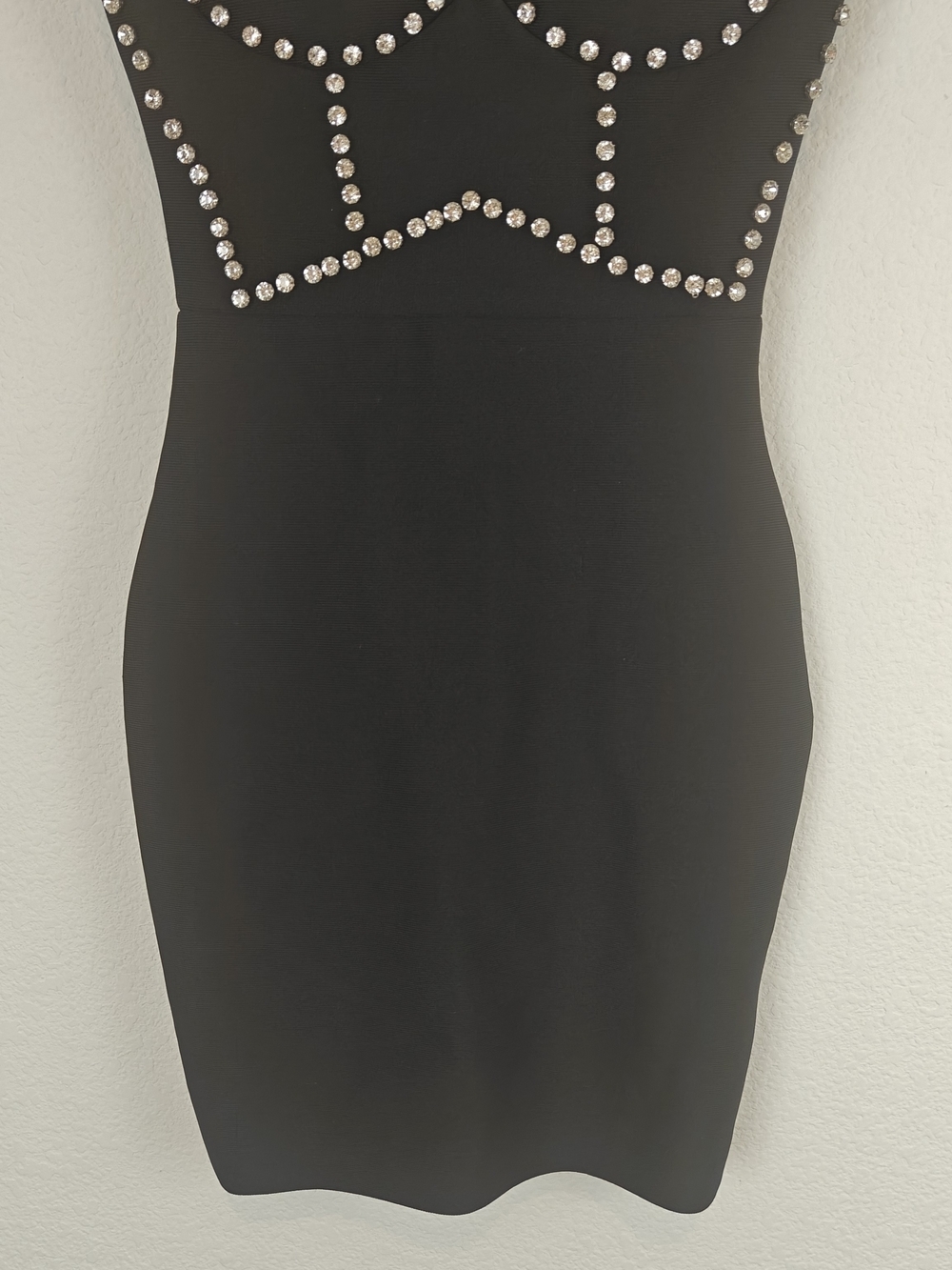 Crystal Embellished Bustier Bodycon Mini Dress Black Sparkle Corset Night Out SM - Picture 3 of 15